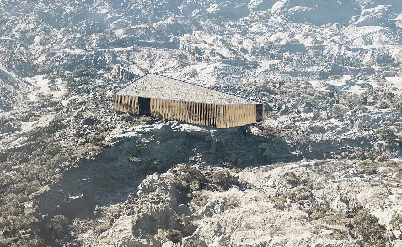 lamiera diamonds render di una casa nel deserto